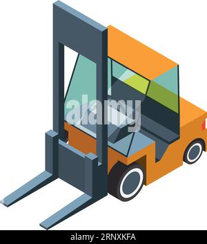 Isometrisches Symbol des Gabelstaplers. Lagertransport. Gepäckaufbewahrungsmaschine Stock Vektor