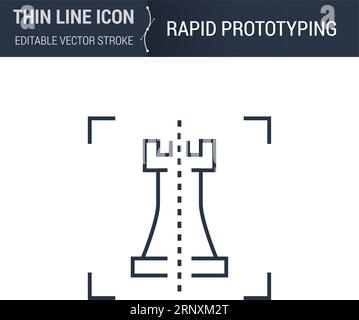 Symbol für dünnes Liniensymbol für Rapid Prototyping des 3D-Druck- und Modellierungssets. Piktogrammgrafik für Konturen, geeignet für Infografiken. Editierbare Vektorkontur Stock Vektor