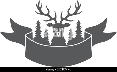 Waldhirsch, schwarzes Schild. Das Symbol des Jagdclubs Stock Vektor