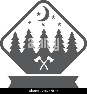 Camping- und Wanderabzeichen für Wälder. Outdoor-Logo Stock Vektor