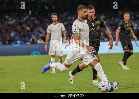 Neapel, Kampanien, Italien. September 2023. Während des italienischen Fußballspiels der Serie A SSC Napoli gegen SC Lazio am 02. September 2023 im Diego Armando Maradona Stadion in Neapel. Im Bild: .Elseid Hysaj von SS Lazio (Credit Image: © Fabio Sasso/ZUMA Press Wire) NUR REDAKTIONELLE VERWENDUNG! Nicht für kommerzielle ZWECKE! Stockfoto