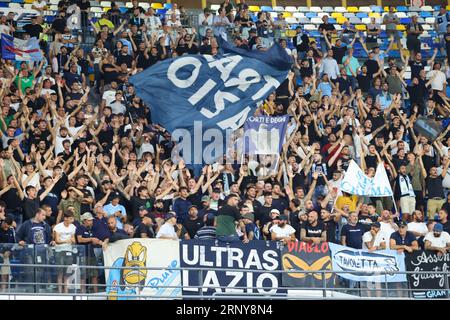 2. September 2023: Während des italienischen Fußballspiels der Serie A SSC Napoli gegen SC Lazio am 02. September 2023 im Diego Armando Maradona Stadion in Neapel. Im Bild: .Supporters Lazio (Credit Image: © Fabio Sasso/ZUMA Press Wire) NUR REDAKTIONELLE VERWENDUNG! Nicht für kommerzielle ZWECKE! Stockfoto