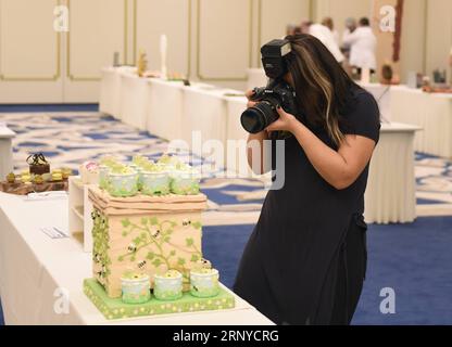 (180311) -- ISTANBUL, 11. März 2018 -- Ein Fotograf fotografiert Konditoreien in Istanbul, Türkei, 10. März 2018. Das Konditorfestival in Istanbul zeigt eine bunte Welt von Gebäck und Kuchen, vor allem in Form von menschlichen Figuren, Tieren, Blumen und sozialem Leben. ) TÜRKEI-ISTANBUL-KONDITOREIFEST HexCanling PUBLICATIONxNOTxINxCHN Stockfoto