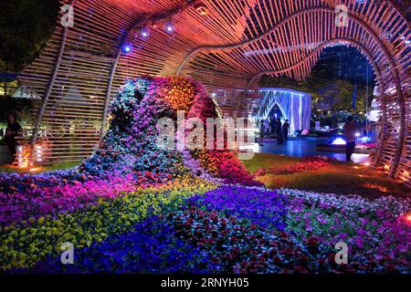 (180320) -- HONG KONG, 20. März 2018 -- Touristen sehen Blumen während der Hong Kong Flower Show im Victoria Park in Hong Kong, Südchina, 19. März 2018. ) (wyo) CHINA-HONG KONG-FLOWER SHOW (CN) QinxQing PUBLICATIONxNOTxINxCHN Stockfoto