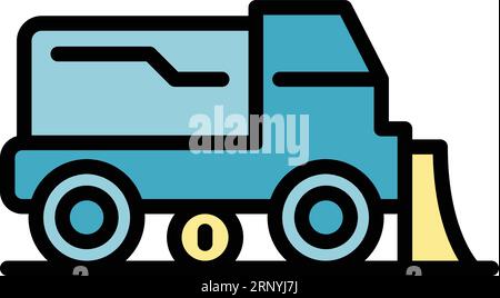 Konturvektor für das Symbol für die Kehrmaschine. Lkw. Sauberere Maschinenfarbe flach Stock Vektor