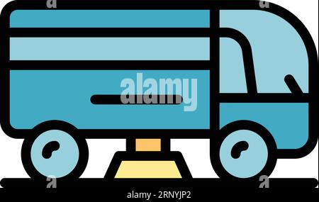 Konturvektor für das Symbol des Straßenbahnstaplers. Straßenreinigung. Mülltonnen der Maschine flach Stock Vektor