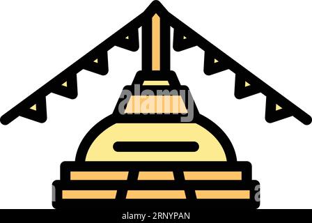 Konturvektor für Stupa-Bausymbol. Skyline von Nepal. Farbe der Tempelkultur flach Stock Vektor