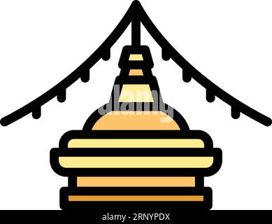 Konturvektor für das Kathmandu-Stupa-Symbol. Skyline von Nepal. Landmark Kultur Farbe flach Stock Vektor