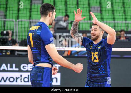 Vitaliy Schtschytkov, Jurii Semeniuk (Ukraine). Volleyball-Weltmeisterschaft 2022. Stockfoto