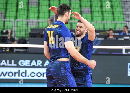 Vitaliy Schtschytkov, Jurii Semeniuk (Ukraine). Volleyball-Weltmeisterschaft 2022. Stockfoto