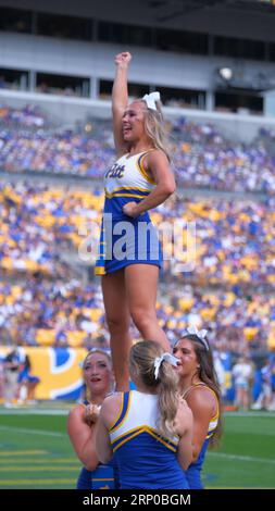 Pittsburgh, PA, USA. September 2023. Pitt Cheerleader während der Pitt Panthers vs. Wofford Terriers in Pittsburgh, PA. Jason Pohuski/CSM/Alamy Live News Stockfoto