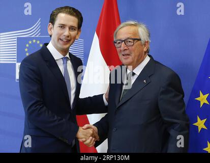 News Themen der Woche KW23 News Bilder des Tages (180606) -- BRÜSSEL, 6. Juni 2018 -- Kommissionspräsident Jean-Claude Juncker (R) trifft sich am 6. Juni 2018 mit Bundeskanzler Sebastian kurz am Sitz der Europäischen Kommission in Brüssel, Belgien. ) (lrz) BELGIEN-BRÜSSEL-EU-ÖSTERREICH-KURZ-VISIT YexPingfan PUBLICATIONxNOTxINxCHN Stockfoto