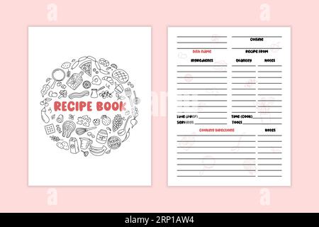 Vorlage für Rezeptbuch. Deckblatt für Kochbuch und Geschirrseite leer. Vektorillustration Stock Vektor