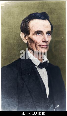 Abraham Lincoln, halblanges Porträt, sieht rechts aus. Erstellt / veröffentlicht: 1860, evtl. Frühling oder Sommer, später gedruckt. Unbekannter Fotograf. Stockfoto