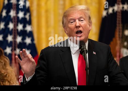 (180629) -- WASHINGTON, 29. Juni 2018 -- US-Präsident Donald Trump äußert sich am 29. Juni 2018 zum Tax Cuts and Jobs Act im Weißen Haus in Washington D.C. in den Vereinigten Staaten. ) US-WASHINGTON D.C.-TRUMP-TAX-REMARKS TINGXSHEN PUBLICATIONXNOTXINXCHN Stockfoto
