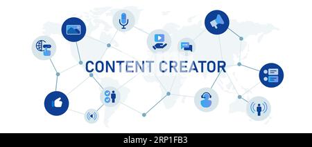 Content Creator Konzept von Video Multimedia Video Blogger Autor Icon Set Illustration Stock Vektor