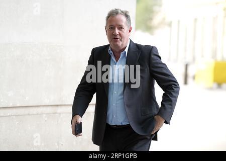 Piers Morgan kommt im BBC Broadcasting House in London an, um am Sonntag mit Laura Kuenssberg in der Sendung BBC One Current Affairs aufzutreten. Bilddatum: Sonntag, 3. September 2023. Stockfoto