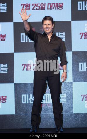 (180716) -- SEOUL, 16. Juli 2018 -- Tom Cruise nimmt am 16. Juli 2018 an einer Pressekonferenz Teil, um den Film Mission: Impossible - Fallout in Seoul, Südkorea, zu promoten. ) (dtf) SÜDKOREA-SEOUL-MISSION: UNMÖGLICH - FALLOUT - PRESSEKONFERENZ LeexSang-ho PUBLICATIONxNOTxINxCHN Stockfoto