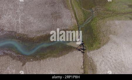 (180718) -- PEKING, 18. Juli 2018 -- Foto aufgenommen am 17. Mai 2017 zeigt Dorfbewohner, die Wasser in ein Feuchtgebiet im Tingri County von Xigaze, südwestchinesische Autonome Region Tibet, umleiten. ) (Zwx) Xinhua Schlagzeilen: Das Qinghai-Tibet-Plateau ist noch immer eine der saubersten Regionen der Erde PurbuxZhaxi PUBLICATIONxNOTxINxCHN Stockfoto