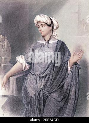 Martha von Bethany. Alte eingravierte farbige Illustration aus dem 19. Jahrhundert von Mugeres de la Biblia von Joaquin Roca y Cornet 1862 Stockfoto