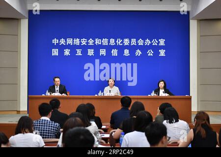 (180829) -- PEKING, 29. August 2018 -- Eine Pressekonferenz zur China Cybersecurity Week 2018 findet in Peking, der Hauptstadt Chinas, am 29. August 2018 statt. Die Cybersicherheitswoche findet vom 17. Bis 23. September landesweit statt. )(mcg) CHINA-BEIJING-CYBERSECURITY WEEK (CN) LixXin PUBLICATIONxNOTxINxCHN Stockfoto