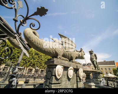 Lindwurmbrunnen, Klagenfurt, Kärnten, Österreich Stockfoto