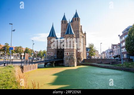 Historisches Tor Amsterdamse Poort, Haarlem, Niederlande Stockfoto