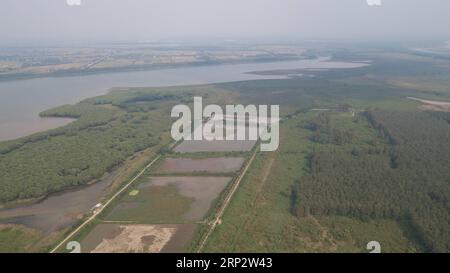 (180912) -- WUHAN, 12. September 2018 -- Luftaufnahme vom 11. September 2018 zeigt das nationale Naturreservat Shishou Elk in der Stadt Shishou, Provinz Hubei in Zentralchina. ) (Yxb) CHINA-HUBEI-ELK-RESERVE (CN) JinxLiwang PUBLICATIONxNOTxINxCHN Stockfoto