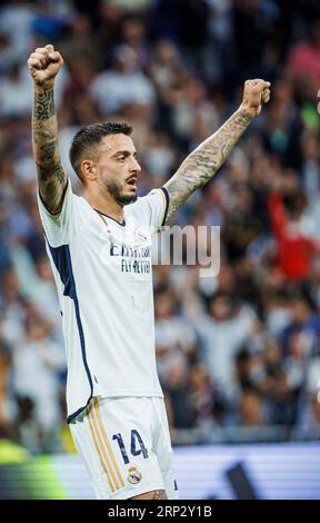 Madrid, Spanien. September 2023. MADRID, SPANIEN - 2. SEPTEMBER: Joselu während des LaLiga EA Sports Match zwischen Real Madrid und Getafe FC im Estadio Santiago Bernabeu am 2. September 2023 in Madrid, Spanien (Credit Image: © Baldesca Samper/DAX via ZUMA Press Wire) NUR REDAKTIONELLE NUTZUNG! Nicht für kommerzielle ZWECKE! Stockfoto