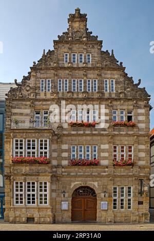 Das Rattenfängerhaus, Deutsche Märchenroute, Weserrenaissance, Hameln, Niedersachsen, Deutschland Stockfoto