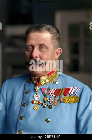 Porträt von Franz Ferdinand, Erzherzog von Österreich-Este (1863–1914) in Uniform. Um 1914. Das ist die gleiche Uniform, in die er erschossen wurde. Stockfoto