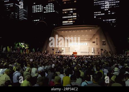 (180919) -- TOKIO, 19. September 2018 -- Foto aufgenommen am 19. September 2018 zeigt die Szene eines Treffens in Tokio, Japan. Tausende von Menschen in ganz Japan versammelten sich am Mittwoch, um gegen die umstrittenen Sicherheitsgesetze zu protestieren, die vor drei Jahren vom parlament verabschiedet wurden. Über 5.000 Demonstranten versammelten sich am Mittwochabend im Hibiya Park in der Innenstadt von Tokio und forderten die Abschaffung der umstrittenen Sicherheitsgesetze. ) (Zhf) JAPAN-TOKIO-SICHERHEITSGESETZE-PROTEST DuxXiaoyi PUBLICATIONxNOTxINxCHN Stockfoto