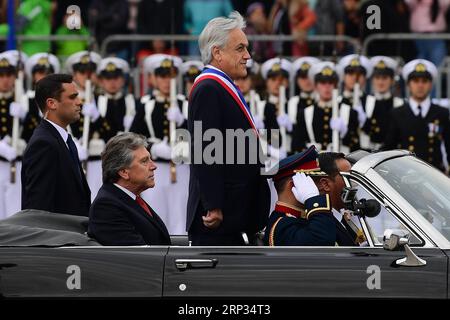 (180920) -- SANTIAGO, 20. September 2018 -- der chilenische Präsident Sebastian Pinera nimmt an einer jährlichen Militärparade anlässlich des chilenischen Unabhängigkeitsjubiläums in der Hauptstadt Santiago, 19. September 2018, Teil. ) (nxl) CHILE-SANTIAGO-UNABHÄNGIGKEITSPARADE WangxPei PUBLICATIONxNOTxINxCHN Stockfoto