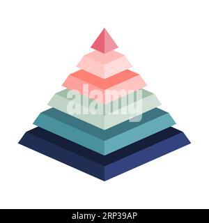 Bunte Pyramide mit 6 Teilen. Retro-Teile in Pastellfarben. Leere Infografik-Designvorlage mit sechs Ebenen. Isometrisches Prisma mit 6-stufigen Elementen. Stock Vektor