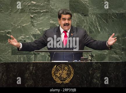 Nachrichten Themen der Woche KW39 Nachrichten Bilder des Tages 180927 -- VEREINTEN NATIONEN, 27. September 2018 -- der venezolanische Präsident Nicolas Maduro spricht am 26. September 2018 im UN-Hauptquartier in New York an der Generaldebatte der 73. Tagung der Generalversammlung der Vereinten Nationen. yk UN-73. ALLGEMEINE AUSSPRACHE DER GENERALVERSAMMLUNG WangxYing PUBLICATIONxNOTxINxCHN Stockfoto