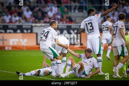 Mönchengladbach, Deutschland. September 2023. Tony Jantschke (BMG), Marvin Friedrich (BMG), Theoson Jordan Siebatcheu (BMG) Borussia Mönchengladbach - Bay Stockfoto