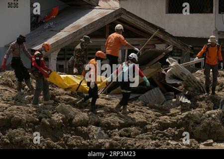 (181010) -- PALU, 10. Oktober 2018 -- Rettungskräfte tragen die Leiche eines Opfers am 10. Oktober 2018 in Palu, Zentral-Sulawesi, Indonesien. Die indonesische nationale Katastrophenagentur setzte die Todesopfer durch mehrere starke Beben und einen anschließenden Tsunami in der Provinz Zentral-Sulawesi am Mittwoch um 2.045 Uhr ein, einen Tag vor Ende der Suchaktion. ) (hy) INDONESIEN-ZENTRAL-SULAWESI-BEBEN-TSUNAMI-NACHWIRKUNGEN WangxShen PUBLICATIONxNOTxINxCHN Stockfoto