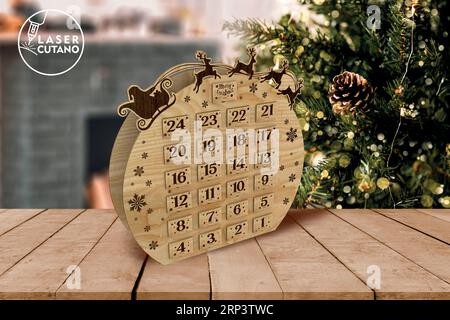 Feiern Sie die Weihnachtszeit mit Stil mit unserem sorgfältig gestalteten Adventskalender! Diese Konstruktion ist für eine Dicke von 3 mm geeignet. Stock Vektor