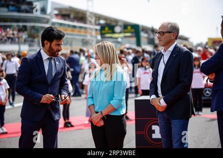 Monza, Italien. September 2023. BEN SULAYEM Mohammed (vae), Präsident der FIA, Portrait mit dem italienischen Ministerpräsidenten Meloni Giorgia und DOMENICALI Stefano (ita), Chairman und CEO der Formel-1-Gruppe FOG während des Grand Prix der Formel 1 Pirelli 2023, 14. Runde der Formel-1-Weltmeisterschaft 2023 vom 1. bis 3. September 2023 auf dem Autodromo Nazionale di Monza in Monza, Italien - Foto Xavi Bonilla/DPPI Credit: DPPI Media/Alamy Live News Stockfoto