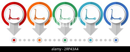 Roller, Sport, Aktivität, Fahrzeug, Vektorsymbolsatz, Infografikvorlage für flaches Design, legen Sie Symbole für das Zeigerkonzept in 5 Farboptionen für Webdesign und m fest Stock Vektor