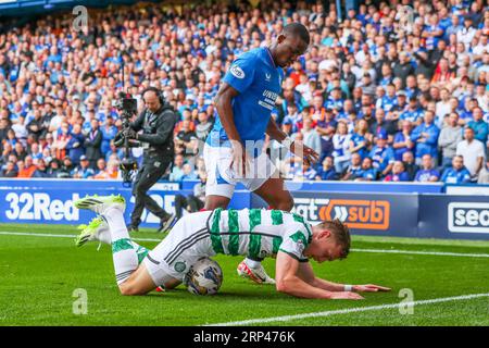 Glasgow, Großbritannien. September 2023. Im ersten Spiel der Saison 2023/24 spielten die Rangers Celtic im Ibrox Stadium in Glasgow, Schottland. Celtic, vor dem Spiel sind nur 1 Punkt vor den Rangers und das Ergebnis wird für beide Teams wichtig sein. Quelle: Findlay/Alamy Live News Stockfoto