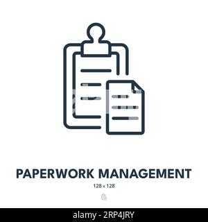 Papierkram-Management-Symbol. Dokumentation, Dokument, Büro. Bearbeitbare Kontur. Symbol „Einfacher Vektor“ Stock Vektor
