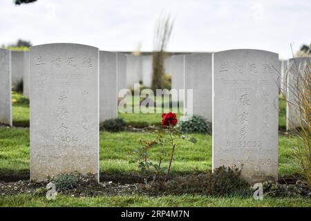 (181112) -- PEKING, 12. November 2018 -- Foto aufgenommen am 6. November 2018 zeigt den chinesischen Friedhof Nolette in Noyelles-sur-Mer, Frankreich. ) (lrz) Xinhua Schlagzeilen: Ungesungene Helden des Ersten Weltkriegs -- chinesische Arbeiter ChenxYichen PUBLICATIONxNOTxINxCHN Stockfoto