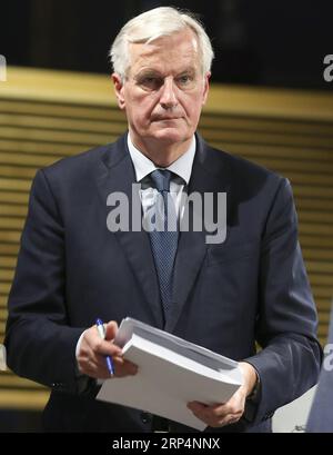 (181114) -- BRÜSSEL, 14. November 2018 -- der Chefunterhändler der Europäischen Union, Michel Barnier, nimmt am 14. November 2018 an einem Pressebriefing im Hauptquartier der Europäischen Kommission in Brüssel, Belgien, Teil. Die Europäische Union (EU) und Großbritannien haben entscheidende Schritte unternommen, um die Brexit-Verhandlungen zu beenden, sagte Michel Barnier am Mittwoch und sendete ein klares Signal für einen bevorstehenden Sondergipfel im Laufe dieses Monats. ) BELGIEN-BRÜSSEL-EU-BREXIT-MICHEL BARNIER-PRESS BRIEFING YEXPINGFAN PUBLICATIONXNOTXINXCHN Stockfoto