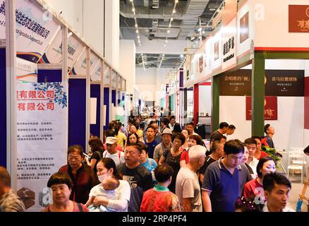 (181115) -- SANYA, 15. November 2018 -- Menschen besuchen die 3. Internationale Messe für Kulturindustrie in Sanya, Südchinesische Provinz Hainan, 15. November 2018. Die Messe eröffnete hier am Donnerstag und zog Aussteller aus über 30 Ländern und Regionen entlang des Gürtels und der Straße an. ) (Gxn) CHINA-HAINAN-SANYA-CULTURAL INDUSTRY FAIR (CN) YangxGuanyu PUBLICATIONxNOTxINxCHN Stockfoto