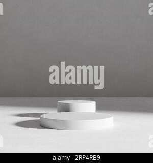 Leerer Betonraum rundes Zementpodium zur Produktpräsentation auf minimalistischem Hintergrund Stockfoto