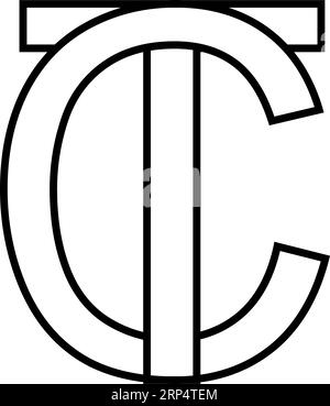 Logo-Zeichen tc ct-Symbol-Zeichen mit ineinander verschachtelten Buchstaben c t Stock Vektor