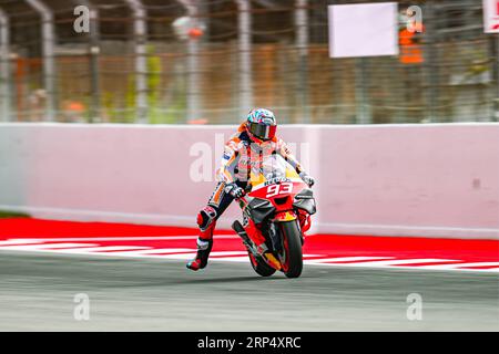 Marc Marquez (93) aus Spanien und Repsol Honda Team während des MOTO GP Free Practice 4 des Catalunya Grand Prix auf der Rennstrecke Montmelo, Spanien am 03. September 2023 (Foto: Alvaro Sanchez) Cordon Press Stockfoto