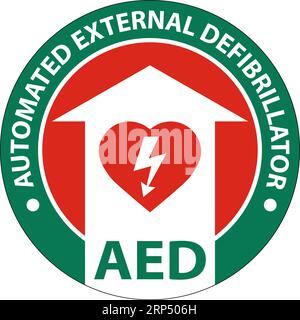 Bodenschild AED mit Defib Heart, rotes Bodenschild Stock Vektor