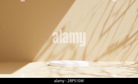 Minimales Steinpodium mit pastellfarbenem Betonhintergrund für Verpackung, Branding oder kosmetische Präsentation Stockfoto